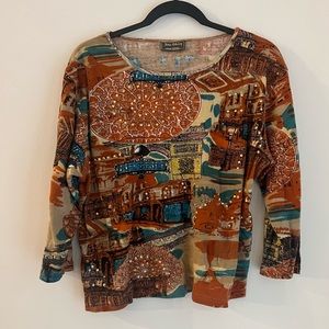 Jane Ashley Casual Lifestyle Rome inspired 3/4 sleeve embellished beaded top